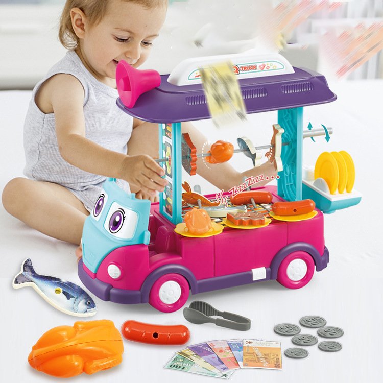 6-piece Plastic Children's Playhouse Set with Sound and Light Light Music Kitchen BBQ Ice Cream Candy Toy